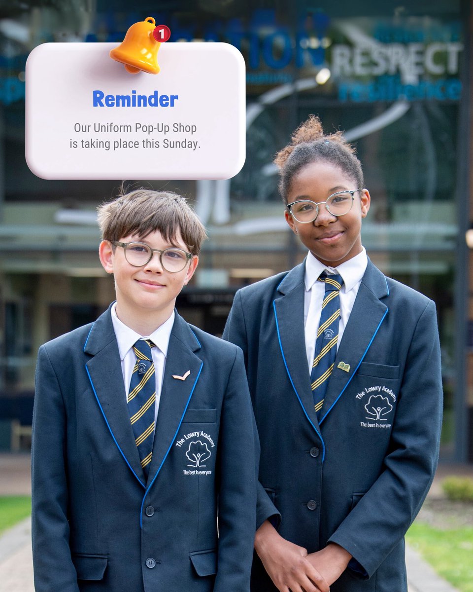 The Lowry Academy (@academylowry) on Twitter photo ๐ฃ Reminder for Year 7 Parents/Carers
Our ๐จ๐ป๐ถ๐ณ๐ผ๐ฟ๐บ ๐ฃ๐ผ๐ฝ-๐จ๐ฝ ๐ฆ๐ต๐ผ๐ฝ is taking place this Sunday (3rd August) from 11am-2pm at our Academy!
If you canโt make it, no problem - uniform is also available directly from Whittakers Schoolwear in Swinton.
#TheLowryAcademy ๐ฃ Reminder for Year 7 Parents/Carers
Our ๐จ๐ป๐ถ๐ณ๐ผ๐ฟ๐บ ๐ฃ๐ผ๐ฝ-๐จ๐ฝ ๐ฆ๐ต๐ผ๐ฝ is taking place this Sunday (3rd August) from 11am-2pm at our Academy!
If you canโt make it, no problem - uniform is also available directly from Whittakers Schoolwear in Swinton.
#TheLowryAcademy