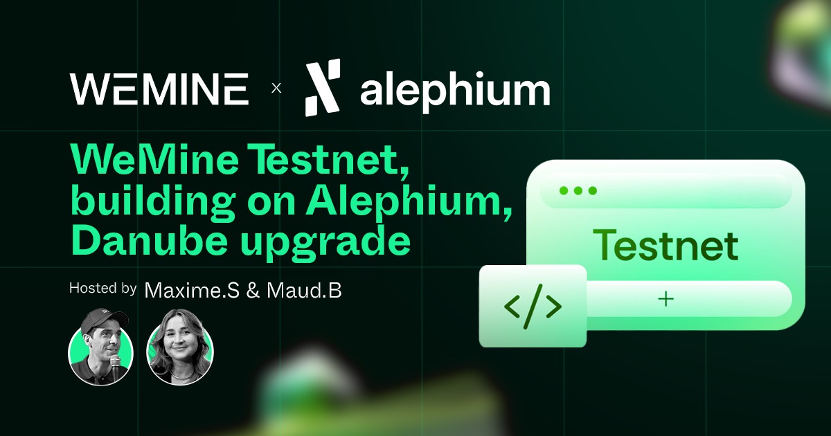 🎙 AMA TODAY at 5 PM CEST! 
We’re going LIVE and will have the pleasure to welcome  <a href="/MaudBannwart/">ℵ Maud Bannwart</a>  from the Alephium Team as our guest!

⚡️ We'll dive deep into the WeMine Testnet and discuss how we are building with <a href="/alephium/">Alephium</a>.

If you have questions already, please post them in