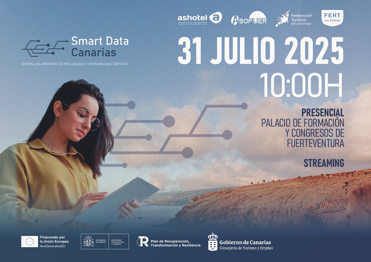 🌐 La FEHT participará mañana en la presentación del proyecto #SmartDataCanarias. Esta iniciativa, impulsada por las cuatro patronales turísticas del Archipiélago, con el apoyo del Gobierno de Canarias, es una propuesta firme por un turismo más inteligente y competitivo.