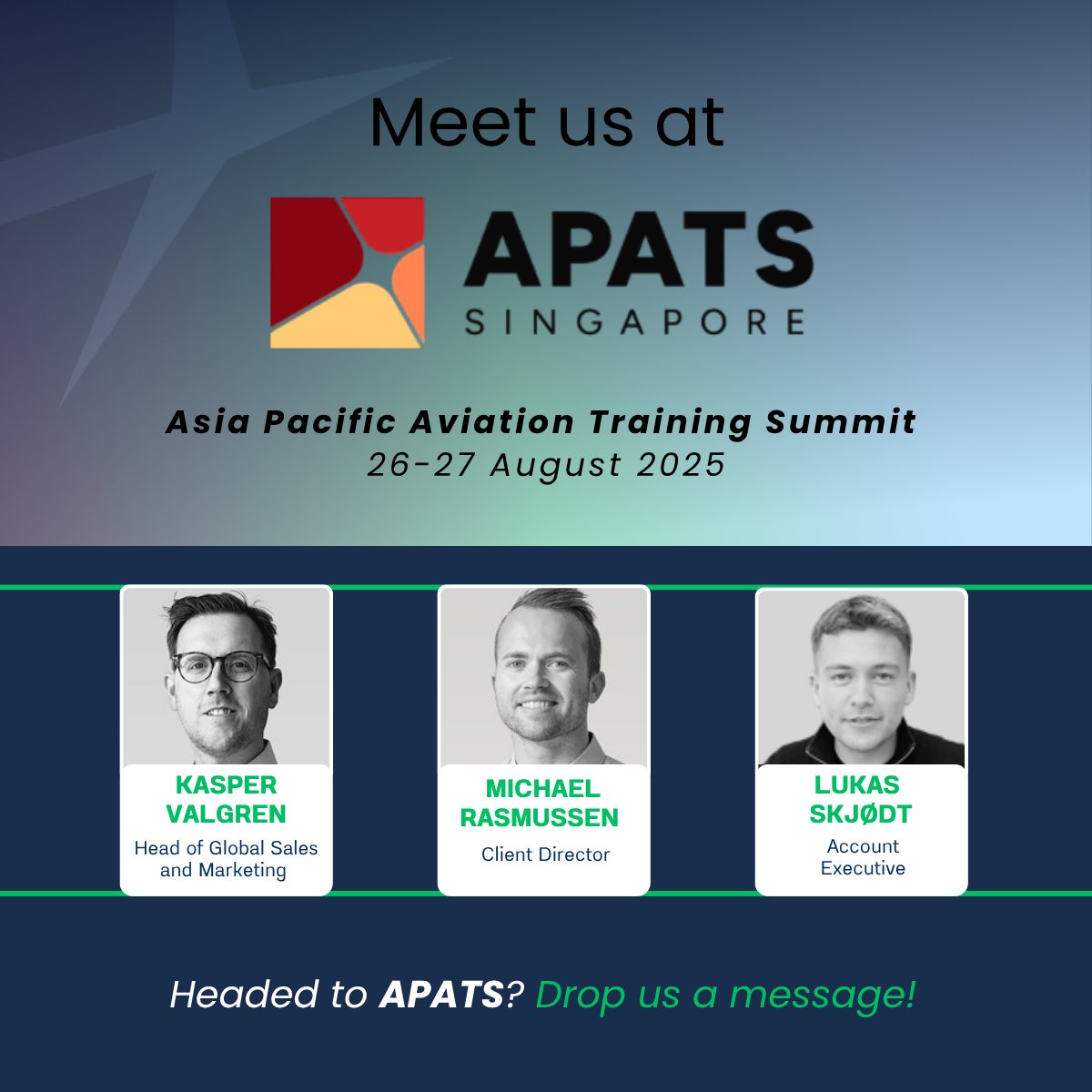FlightLogger1's tweet image. Headed to APATS 2025? Let’s connect in Singapore! 🇸🇬✈️
Catch up with @Kasper Valgren, @Lukas Skjødt, and @Michael Rasmussen from #TeamFlightLogger:
💡 Talk real-world training challenges
🖥️ Showcase live FlightLogger demos
🤝 Explore new ways to scale, comply, and grow smarter