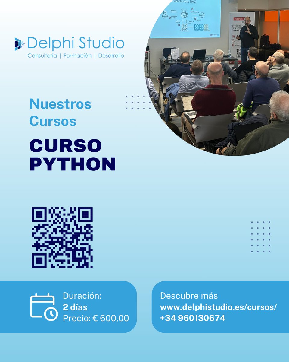 delphistudio_es's tweet image. Python es un lenguaje de programación orientado a objetos, que se presta a múltiples usos: desde scripts simples hasta aplicaciones web complejas.
 
¿Qué esperas? ¡Si estás interesado, contáctanos!

Para más información ➡ delphistudio.es/cursos/curso-p…

Whatsapp ➡ +34611147177