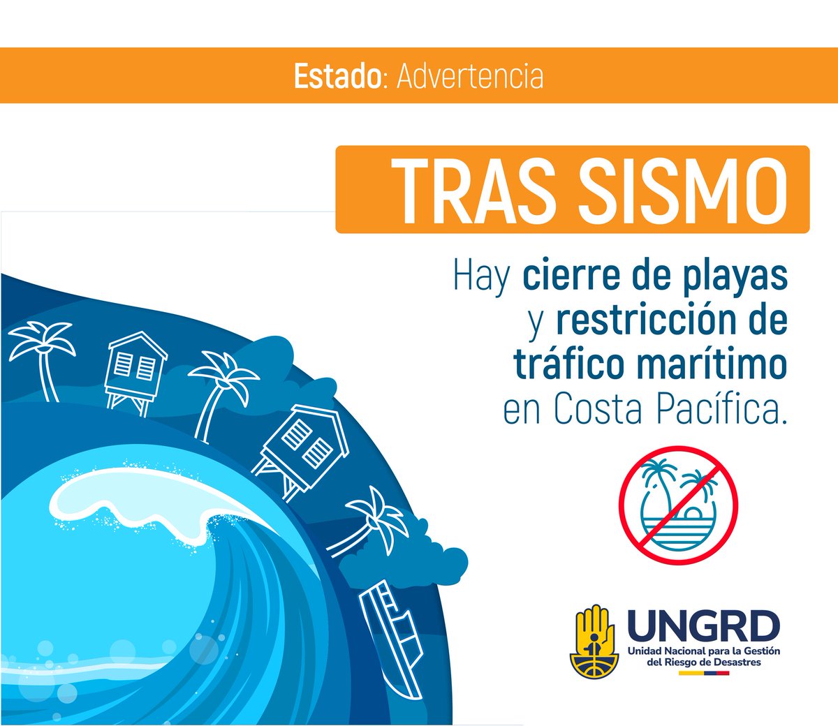 UNGRD🇨🇴 (@ungrd) on Twitter photo #Advertencia 🚨 | De acuerdo con <a href="/Dimarcolombia/">DimarColombia</a> hay posibilidad de corrientes fuertes y olas de #tsunami 🌊 en la costa #Pacífica #colombiana 🇨🇴. Se ordena cierre de playas 🏝 y medidas específicas de seguridad para el tráfico marítimo en Cauca y Valle del Cauca ⚓🚣🚤. #Advertencia 🚨 | De acuerdo con <a href="/Dimarcolombia/">DimarColombia</a> hay posibilidad de corrientes fuertes y olas de #tsunami 🌊 en la costa #Pacífica #colombiana 🇨🇴. Se ordena cierre de playas 🏝 y medidas específicas de seguridad para el tráfico marítimo en Cauca y Valle del Cauca ⚓🚣🚤.