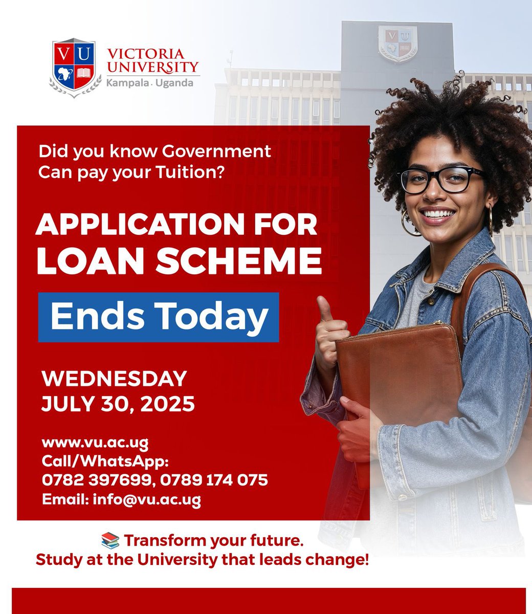 LAST CHANCE! 

Did you know the Government can pay your tuition?

APPLICATION FOR LOAN SCHEME ENDS TODAY!

Wednesday, July 30, 2025

Start by securing the Admission Letter in ONE DAY 
Apply now 👉 vu.ac.ug