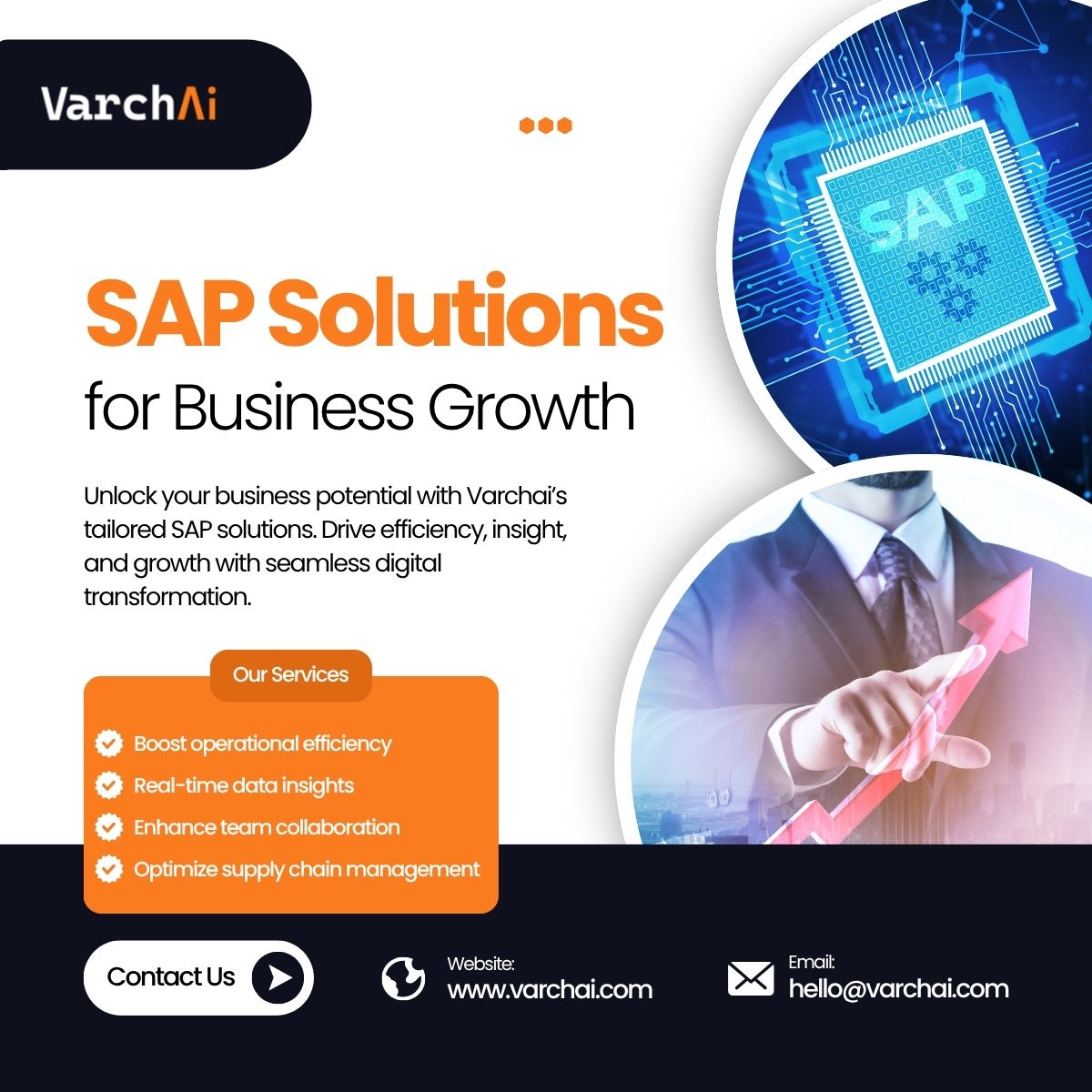 Varch_Ai's tweet image. Accelerate your growth with Varchai’s #SAP expertise by streamlining business processes and tapping into real-time analytics. Improve team collaboration and enhance your supply chain to transform your future today.  Learn more at 🌐varchai.com

#SAPSimplified #Varchai