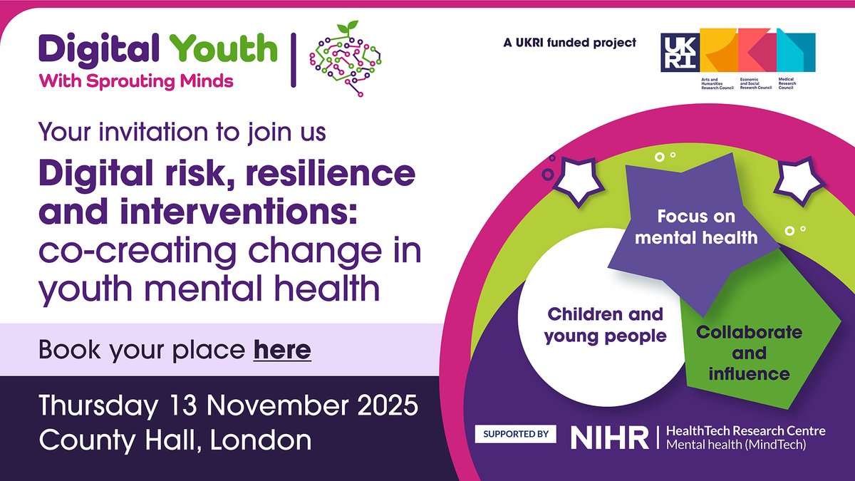 The Institute of Mental Health (@institutemh) on Twitter photo Join <a href="/mrcdigitalyouth/">digitalyouth</a> and MindTech for an inspiring event packed with insight, innovation, and collaboration
Digital risk, resilience and interventions: co-creating change in youth mental health
📅13th November
📍London
mindtech.org.uk/news-events/la… Join <a href="/mrcdigitalyouth/">digitalyouth</a> and MindTech for an inspiring event packed with insight, innovation, and collaboration
Digital risk, resilience and interventions: co-creating change in youth mental health
📅13th November
📍London
mindtech.org.uk/news-events/la…
