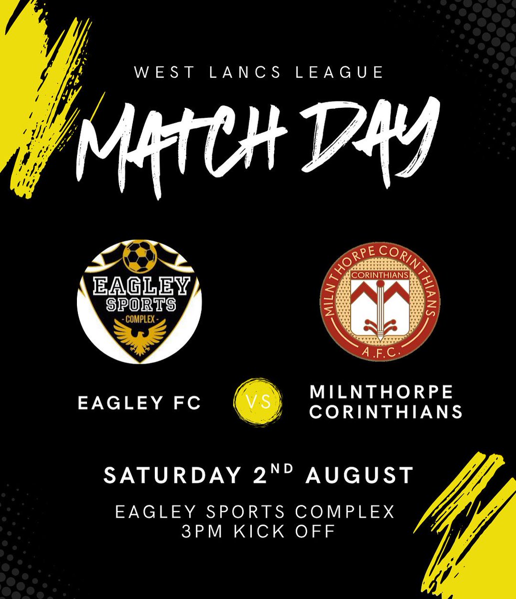 We kick off the new season in the West Lancs Premier Division this weekend, taking on Milnthorpe Corinthians at Home!

Kick off is at 3pm - we’d love to see as many supporters down there as possible, the bar will be open as usual 🦅

Good luck lads!