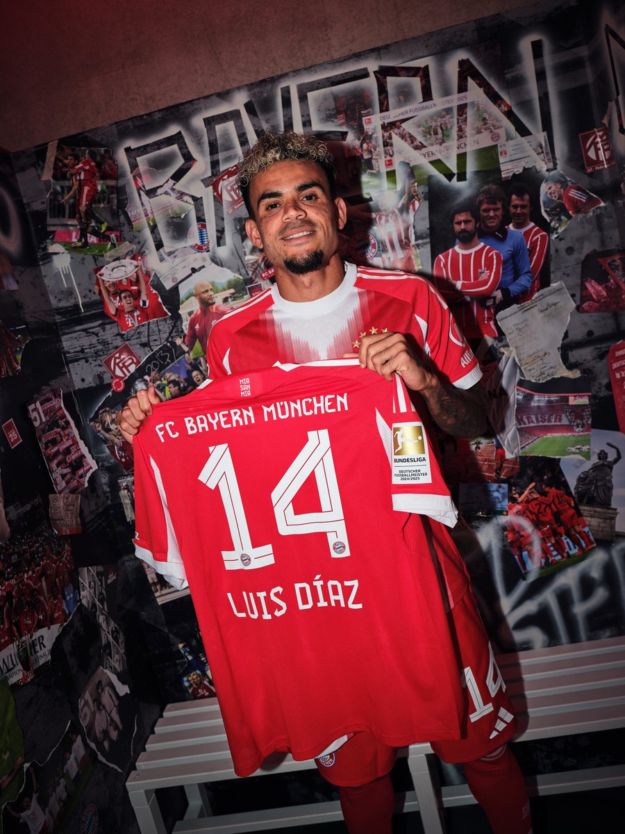 FC Bayern München (@fcbayern) on Twitter photo ¡𝑯𝒐𝒍𝒂! an unsere neue 𝓝𝓾𝓶𝓶𝓮𝓻 𝟏𝟒. 👋
Holt euch jetzt das Trikot von <a href="/LuisFDiaz19/">Luis Fernando Díaz</a>: fc.bayern/Luis_Diaz
#ServusLuis ¡𝑯𝒐𝒍𝒂! an unsere neue 𝓝𝓾𝓶𝓶𝓮𝓻 𝟏𝟒. 👋
Holt euch jetzt das Trikot von <a href="/LuisFDiaz19/">Luis Fernando Díaz</a>: fc.bayern/Luis_Diaz
#ServusLuis