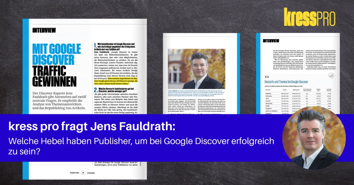 Jens Fauldrath im Interview mit kress pro zur Gewinnung von Traffic in Discover🚀 In der neuste Ausgabe wurde unser Geschäftsführer <a href="/termfrequenz/">termfrequenz 📯</a> interviewt. 

Jens gibt Antwort auf 12 zentrale Fragen für den Erfolg &amp; Hebel in Discover.  Jetzt reinschauen! shop.oberauer.com/detail/index/s…