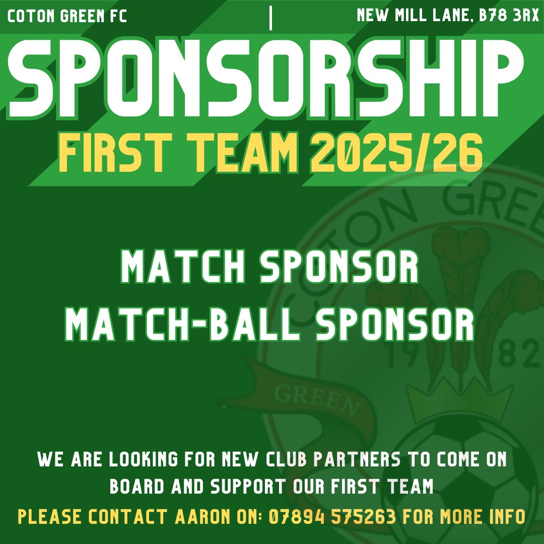 cotongreenfc's tweet photo. *️⃣ | SPONSOR AVAILABILITY

Rugby Town (FA Cup)

Match Day Sponsor
💰 £100
➡️ 4 x Match Entry
🍺 4 x Drinks
🍔 4 x Burger &amp; Chips Meal
🏆 Sponsor MOM Award
📱 Social Media Post

Match Ball Sponsor
💰 £50
➡️ 2 x Match Entry
🍺 2 x Drinks
📱 Social Media Post

DM us if interested https://t.co/bnI8vhuqMS