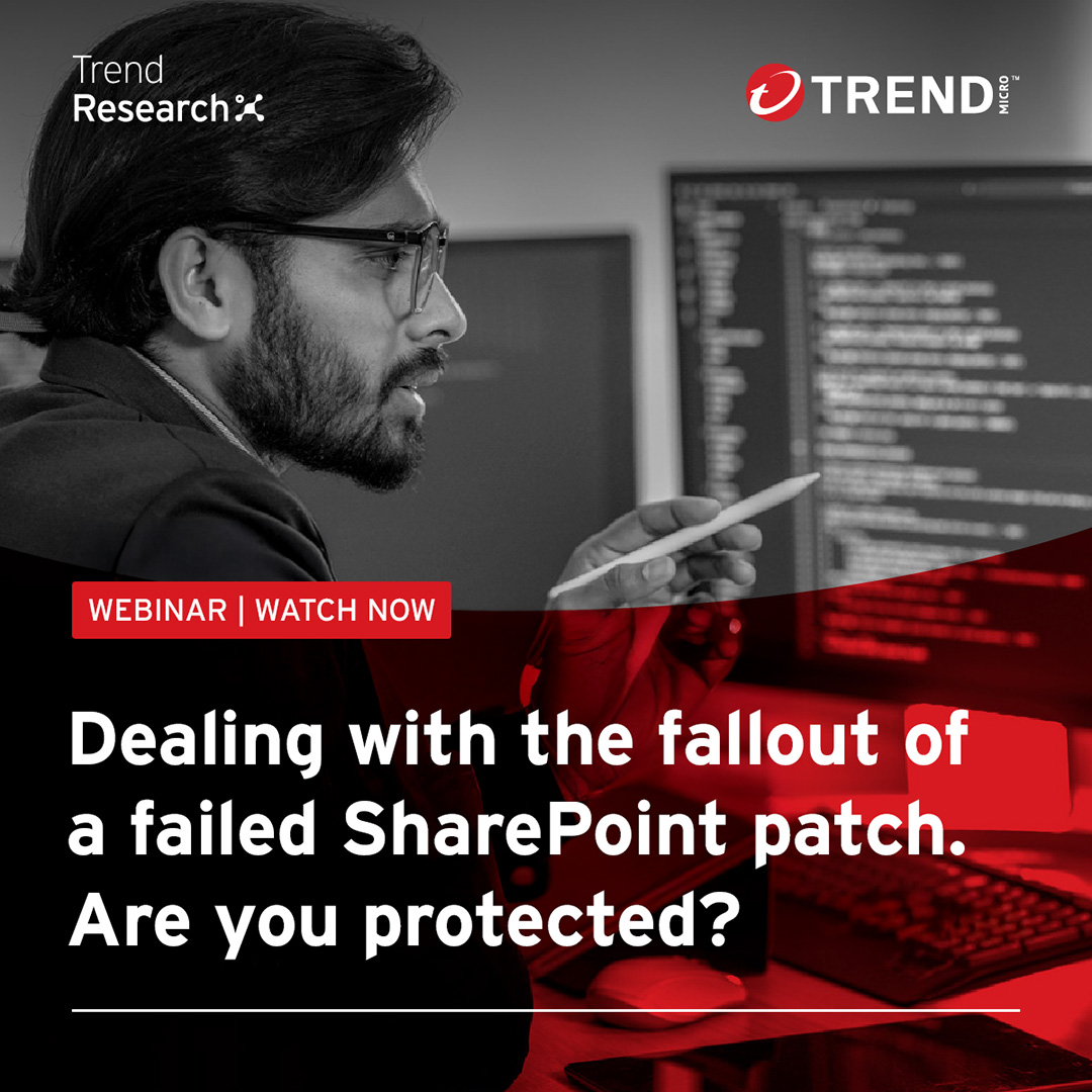 radiceu's tweet photo. 🚨Think your Microsoft #SharePoint servers are safe? Think again.

Two critical RCE flaws are being exploited to target on-premises #SharePoint servers right now, bypassing Microsoft patches.

Watch Trend Micro's webinar and see how to protect yourself: https://t.co/OoxnlqI8uj https://t.co/4JLP1B5Dih