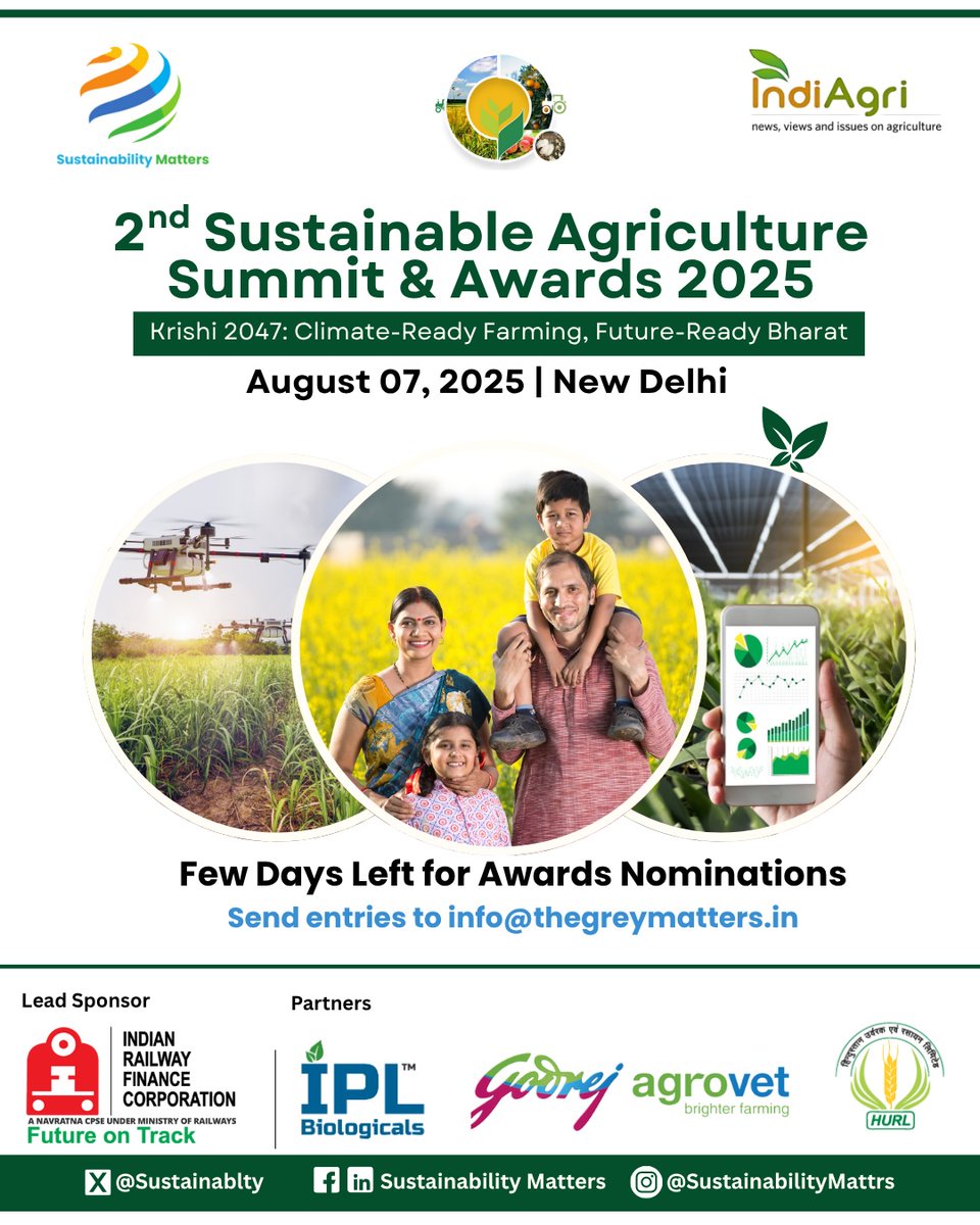 🌿Real voices | Real change

The 2nd Sustainable Agriculture Summit is where farmers, experts &amp; innovators unite for a climate-ready Bharat.

📍 New Delhi | 7 Aug 2025

▶️Nominations are still open 
📩info@thegreymatters.in

Learn more: drive.google.com/drive/folders/…

#AgriSummit2025