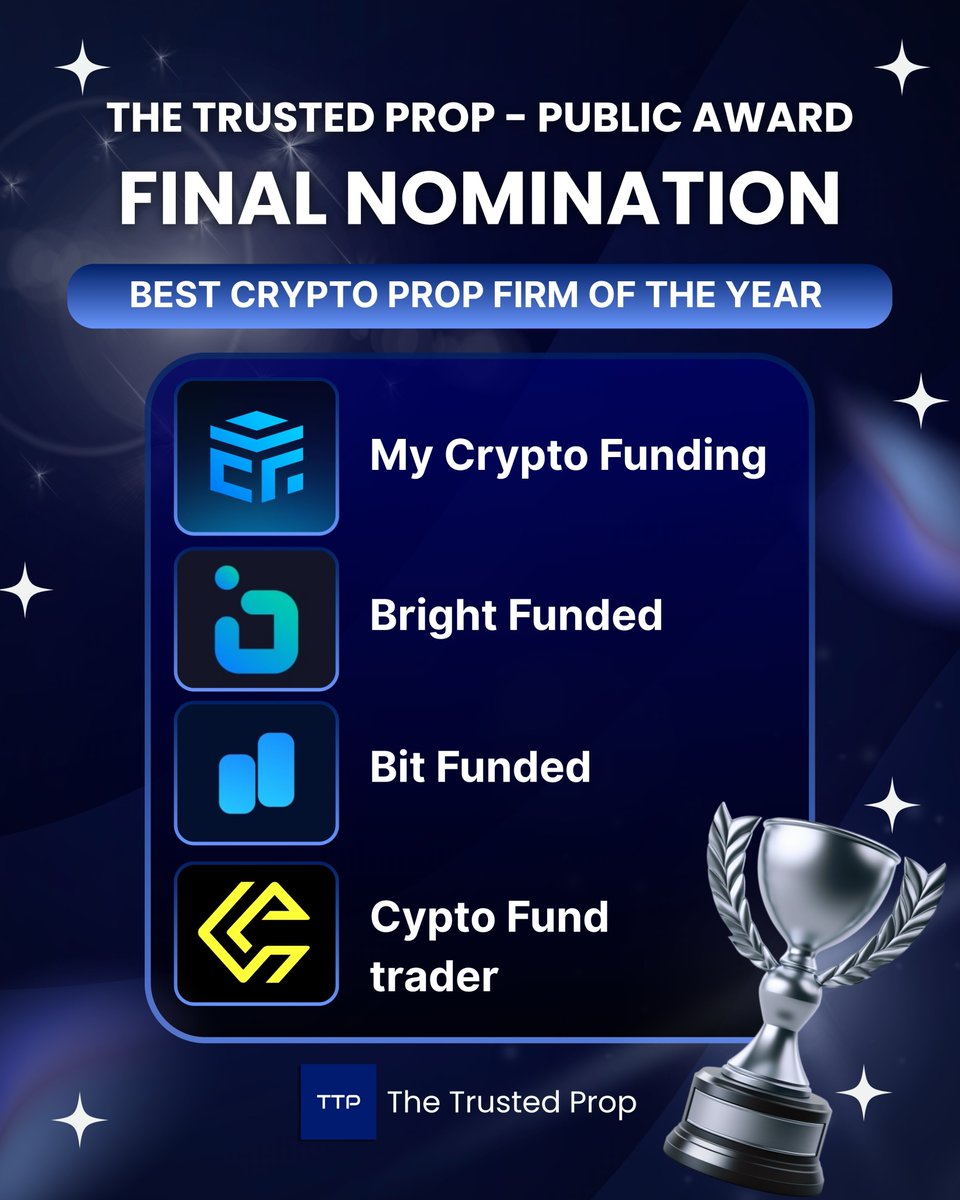 🏆 The Trusted Prop Public Awards 2025

✨ Final Nominations for BEST CRYPTO PROP FIRM OF THE YEAR are here!

📢 Public voting will begin soon — get ready to support your favourite firm!

🎖️ Winners will be announced on 30th August