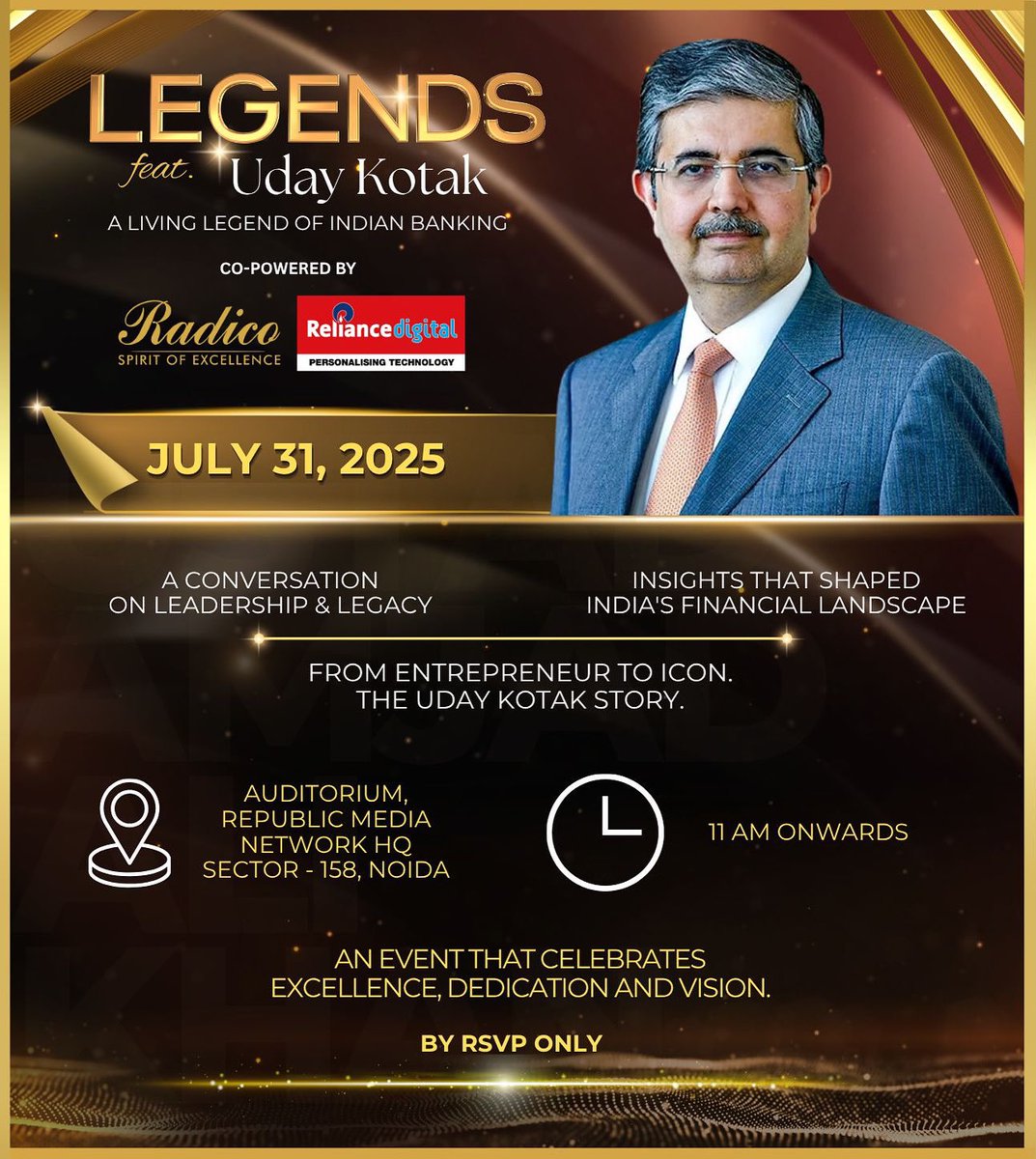 Radico Khaitan Limited is honoured to co-power Republic Legends, a prestigious platform that celebrates India’s most influential visionaries. This edition shines a spotlight on Uday Kotak, a towering figure in Indian banking industry. Join us for an inspiring conversation on