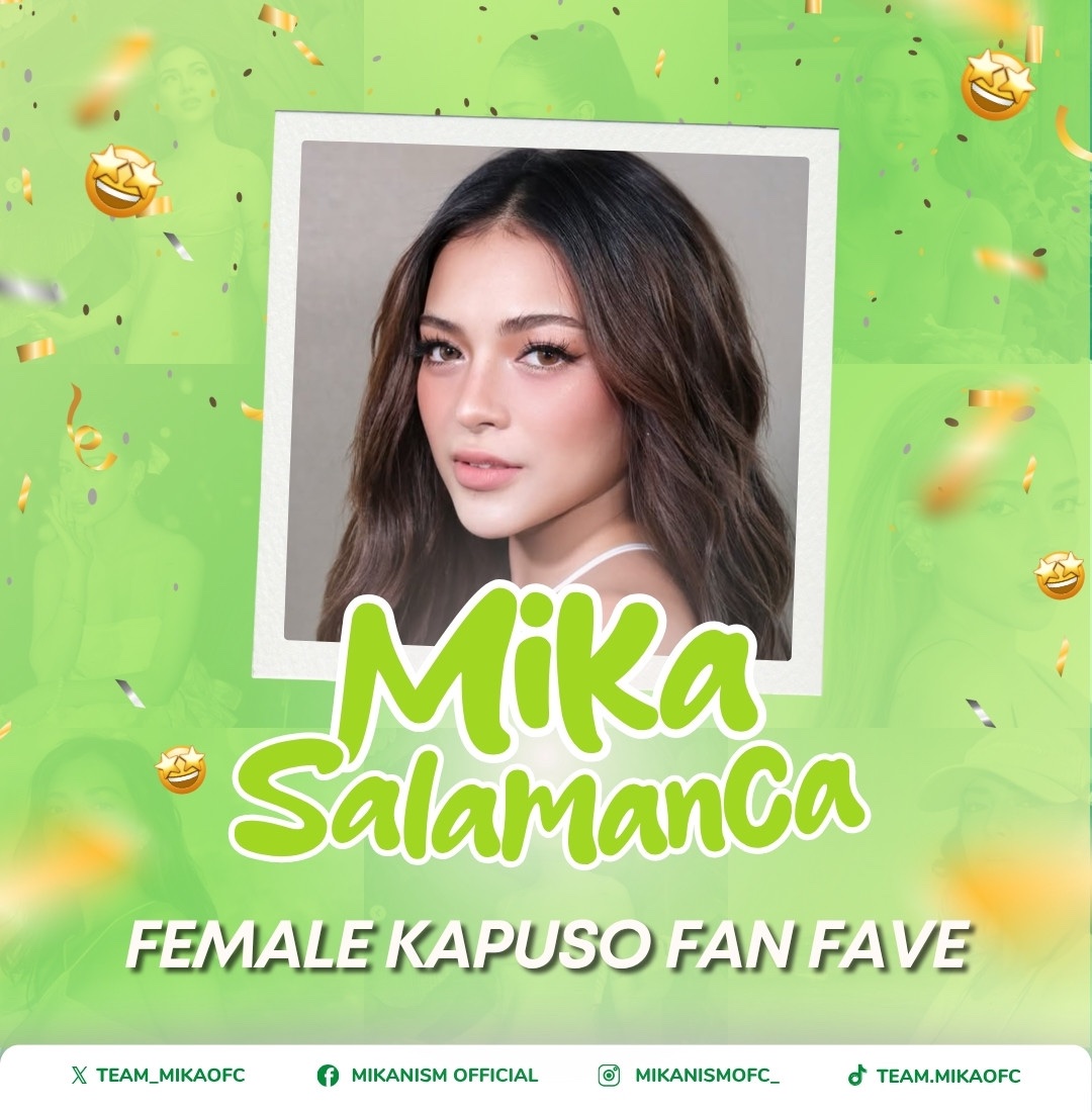 team_mikaofc's tweet photo. 👑 Congratulations, Mika Salamanca, for winning Female Kapuso Fan Fave! 💚

You truly deserve this moment, and we can’t wait to see you shine at the GMA Gala! ✨

Big thanks to all the Mikanisms who made this happen—your love and support never fail. 💚

#MikaSalamanca #Mikanism https://t.co/vDBqfKbFrH