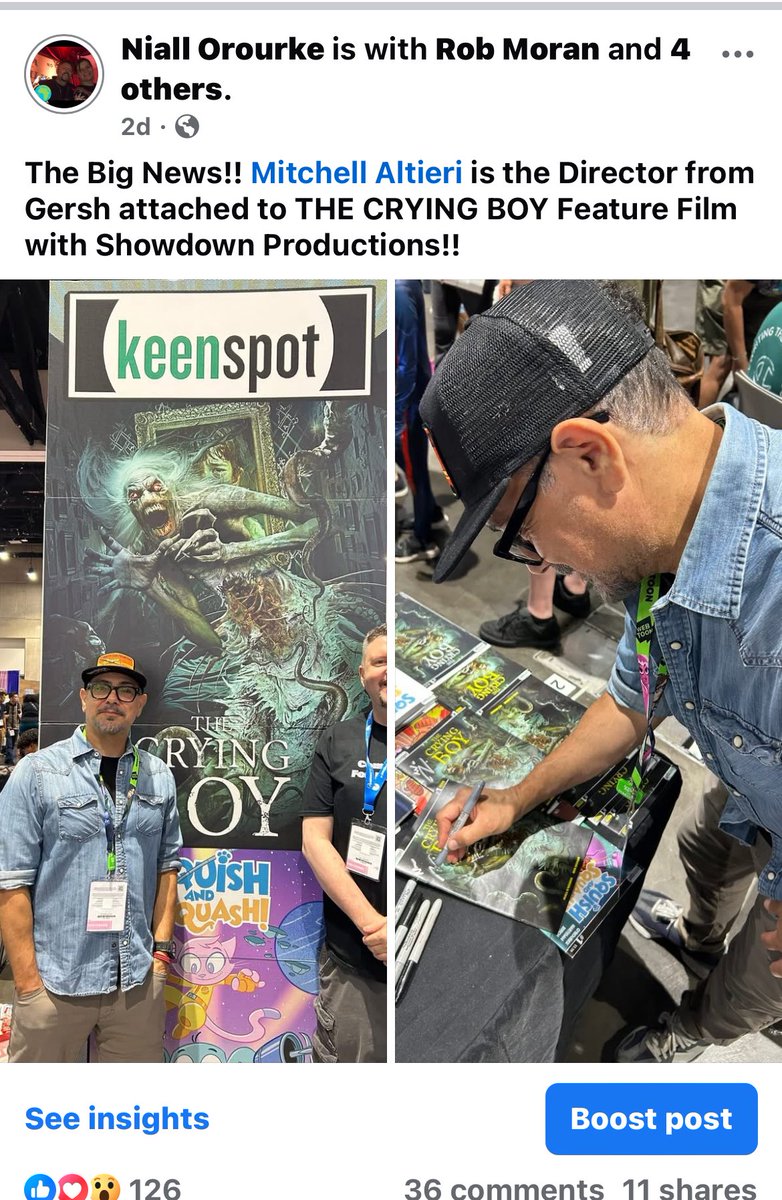 We announced The Crying Boy Feature Film at San Diego. Mitchell Altieri from Gersh is attached to direct. Produced by John ireadi and Bo Youngblood at Showdown Productions! #horror #horrormovies #comicbooks