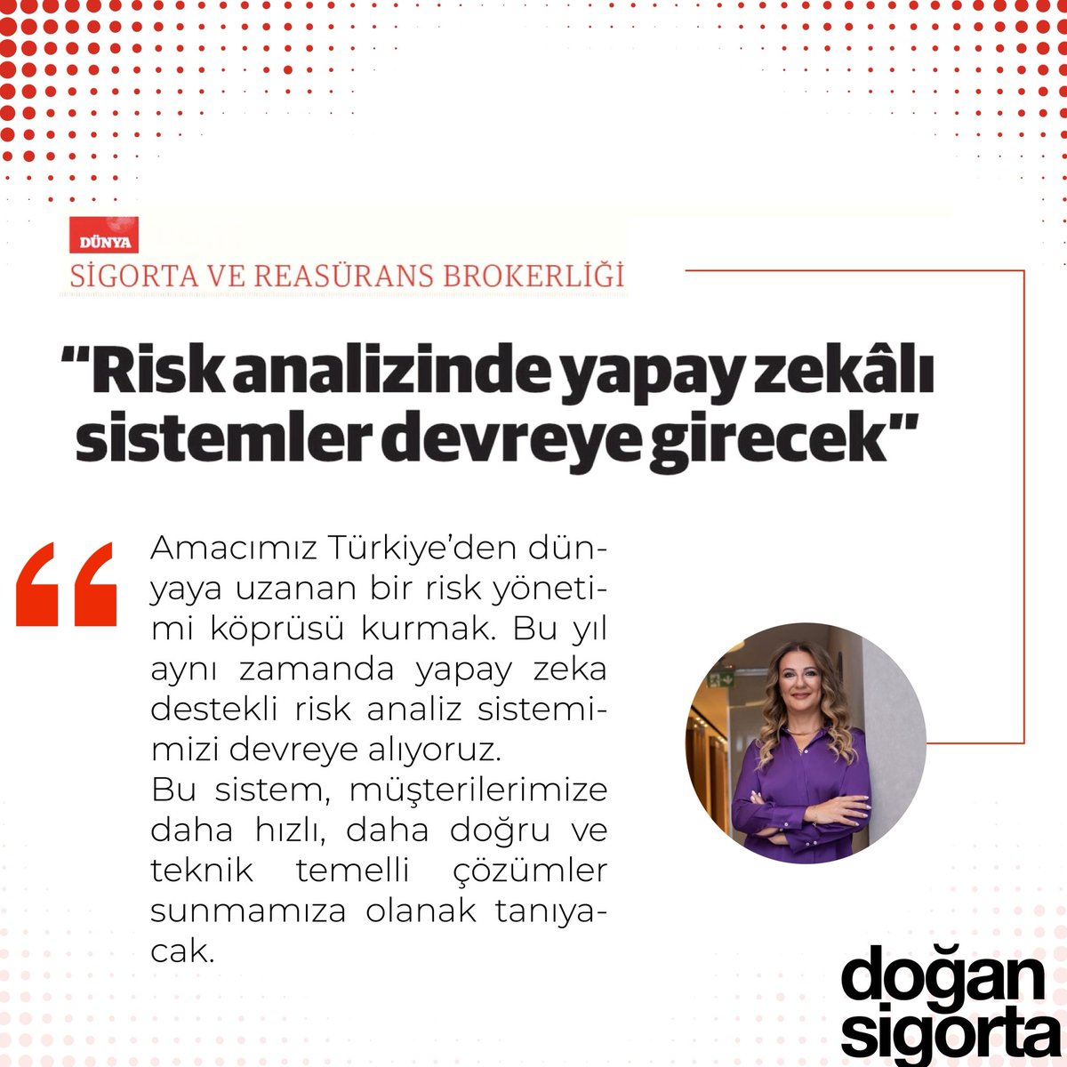 DoganSigortaBro's tweet photo. Doğan Sigorta Brokerlik CEO’su Selcen Gür, Türkiye’den dünyaya uzanan bir risk yönetimi köprüsü kurmayı hedeflediklerini belirterek, bu yıl içinde yapay zekâ destekli risk analiz sisteminin devreye alınacağını açıkladı.
Detaylar, Dünya Gazetesi’nde.
#DoğanSigorta #SelcenGür https://t.co/UNK5zV8OcY