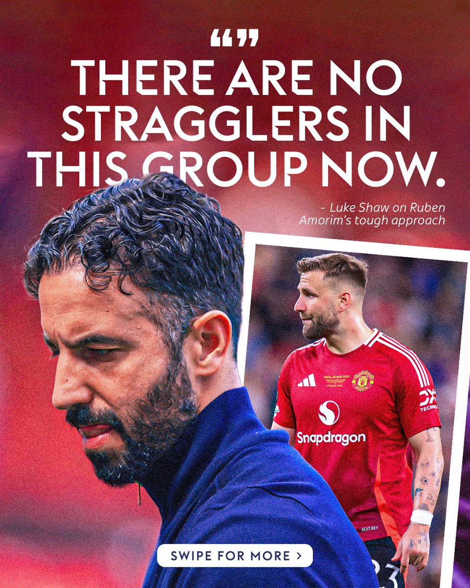 SkySportsPL's tweet photo. Luke Shaw has praised Ruben Amorim's management of his Manchester United side, saying that there are "no stragglers" in the group anymore 👀 https://t.co/p4MpV5Cwc7