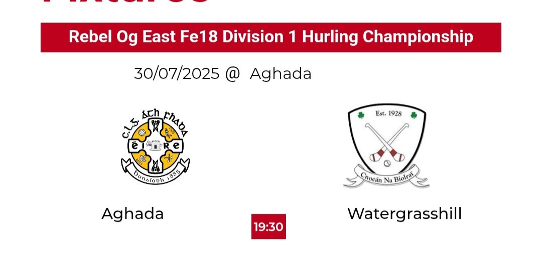 Minor Hurlers V Watergrasshill this evening in Rd 2 of Championship in Rostellan at 19.30.
Please call down &amp; support the lads if you can. 🇳🇬