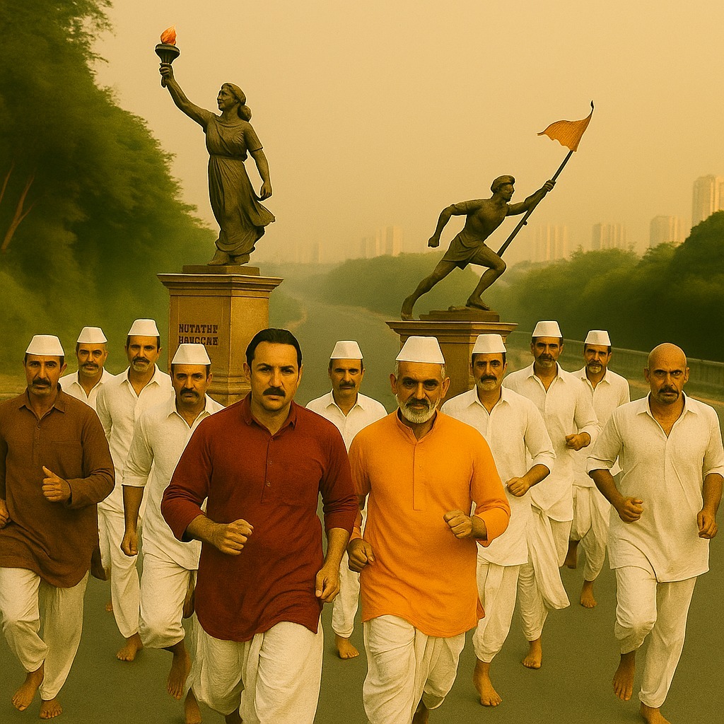 मायमराठीच्या हाकेसाठी कराडहून तीनशे किलोमीटर उन्हातानातून मुंबईला धावत आलेले पंधरा बहाद्दर शेतकरी!
— विश्वास पाटील

परवाच आचार्य अत्रे यांचे नातू ॲड. राजेंद्र पै यांची भेट झाली. निमित्त होतं कवी महेश केळुसकर यांच्या “जय भवानी जय मराठी” या नव्या राजकीय कादंबरीच्या प्रकाशनाचं.