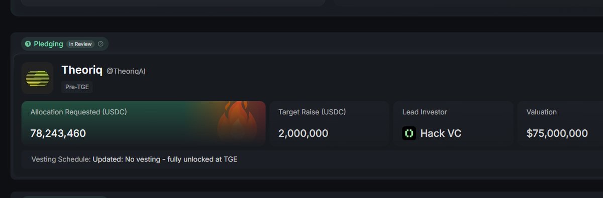 个人经验：做项目就选确定性强的项目！

Theoriq <a href="/TheoriqAI/">Theoriq</a> 在 <a href="/KaitoAI/">Kaito AI 🌊</a> 的 Capital Launchpad 已经结束，筹集目标 200 万 USDC，最终超募达到 7800 多万 USDC ！
Theoriq 项目官方非常重视这次社区售卖，所有认购的代币将会在 TGE 时全解锁。并且，将额外拿出 100 万枚 $SHQ