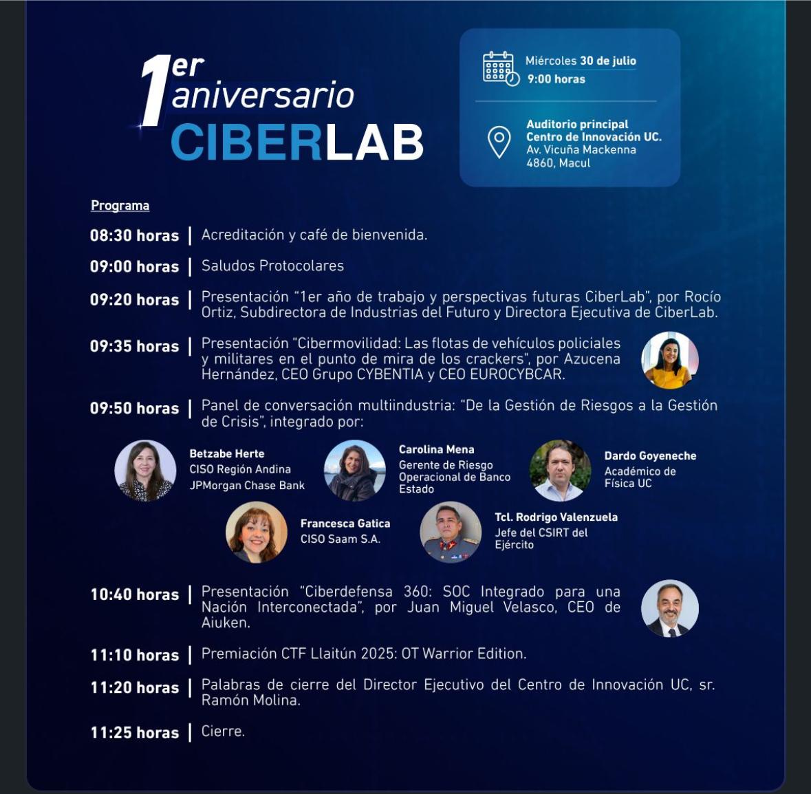 EUROCYBCAR (@eurocybcar) on Twitter photo Nuestra #CEO <a href="/Azucena_HdezP/">azucena hernandez</a> participa hoy en la celebración del primer aniversario del #CIBERLAB de la <a href="/ucatolica/">Universidad Católica</a> de #Chile, aportando una reflexión sobre “Las Flotas de vehículos policiales y militares en el punto de mira de los crackers”.
Inscripciones lnkd.in/e5SMuAZC Nuestra #CEO <a href="/Azucena_HdezP/">azucena hernandez</a> participa hoy en la celebración del primer aniversario del #CIBERLAB de la <a href="/ucatolica/">Universidad Católica</a> de #Chile, aportando una reflexión sobre “Las Flotas de vehículos policiales y militares en el punto de mira de los crackers”.
Inscripciones lnkd.in/e5SMuAZC