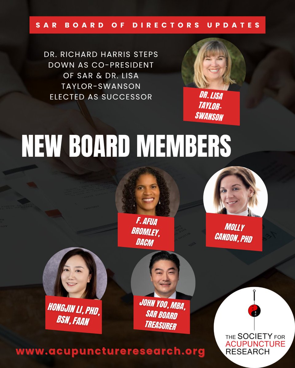 Society for Acupuncture Research (@sar_acuresearch) on Twitter photo Dr. <a href="/LisaTaylorSwan1/">Lisa Taylor-Swanson, PhD, MAcOM, Lac</a> joins Dr. <a href="/JunMaoMD/">Jun J. Mao</a>, who continues in his role as Co-President, in leading SARβs strategic initiatives, fostering interdisciplinary collaboration, and promoting rigorous research in acupuncture and East Asian medicine. Dr. <a href="/LisaTaylorSwan1/">Lisa Taylor-Swanson, PhD, MAcOM, Lac</a> joins Dr. <a href="/JunMaoMD/">Jun J. Mao</a>, who continues in his role as Co-President, in leading SARβs strategic initiatives, fostering interdisciplinary collaboration, and promoting rigorous research in acupuncture and East Asian medicine.