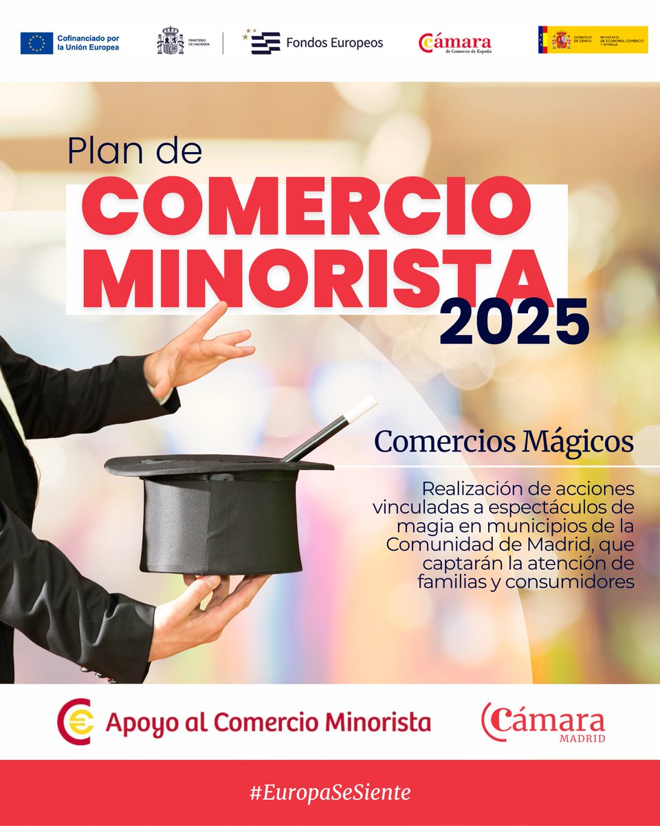 #ComercioMinorista2025 🚀 𝘾𝙤𝙢𝙚𝙧𝙘𝙞𝙤𝙨 𝙈𝙖́𝙜𝙞𝙘𝙤𝙨

Campaña para el fomento del comercio minorista y de proximidad mediante la realización de acciones vinculadas a espectáculos de magia en municipios de la Comunidad de Madrid: n9.cl/wb380

#europasesiente