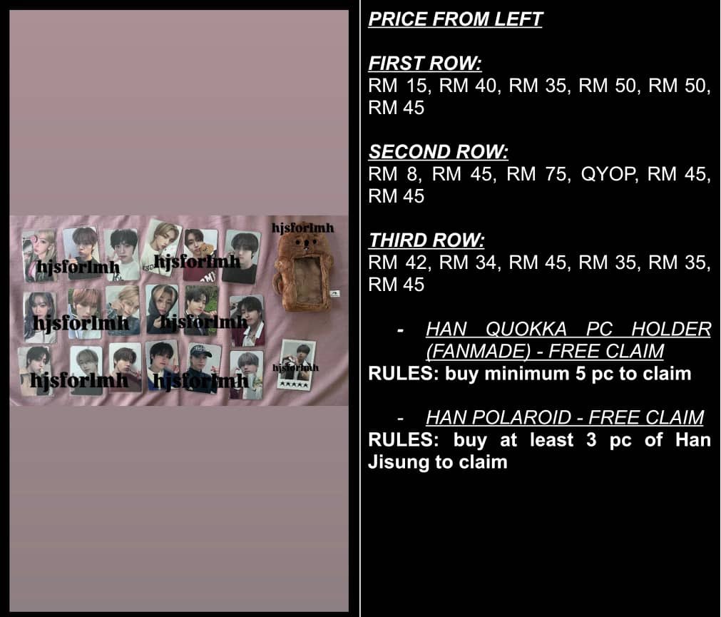 QurratuW's tweet photo. [CLEARANCE SALE]

WTS/WANT TO SELL

Hi everyone, here the proper WTS post for you to claim/open sharing with a price .

Fyi, there is price that I need change due to demand.

🌸 Malaysia address only 
🌸 Open sharing ✅
🌸 On hand ✅

#pasarskz #pasarSKZMY #pasarlesserafim https://t.co/xIj5RmOMkK
