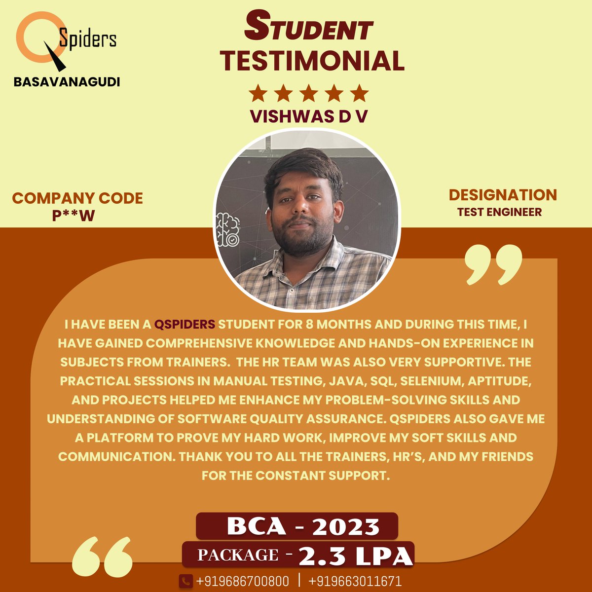 QSpiders__BTR's tweet image. Hard work, dedication, and the right guidance lead to success! 💪

#QSpidersBasavanagudi #TestEngineer #CareerLaunch #ITSuccess #StudentTestimonial