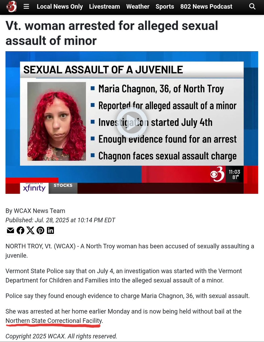 Are the Vermont press and the Vermont State Police incorrectly reporting that a woman has been arrested for sexually assaulting a juvenile?  You be the judge.

The two published reports at the links below about two July arrests of Maria Chagnon of North Troy, VT, one for