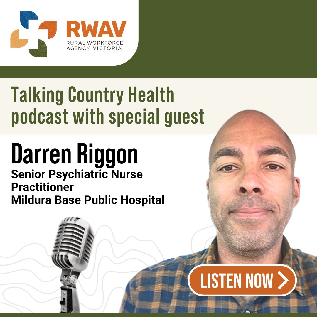 From London to Mildura: Darren Riggon’s Mission to Deliver Purposeful Mental Health Care in Rural Victoria  
Tune in to hear Darren’s inspiring story here: bit.ly/4mk8zDw 
Explore RWAV’s available grants: bit.ly/4kHfqpm 
#TalkingCountryHealth #RuralHealthcare