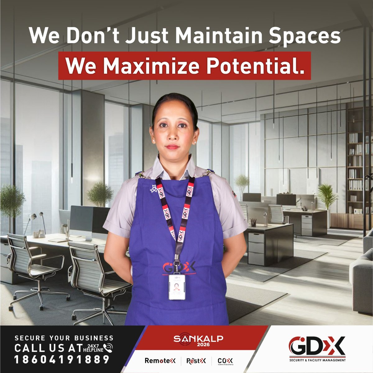 We elevate spaces with purpose and precision. 🏢

We don’t just maintain them, we optimize them for performance, productivity, and comfort.

#FacilityManagement 📊🔧

Call us anytime at our 24x7 helpline: 18604191889 by #SecuritySolutions #FacilityServices #Sankalp2026 #GDXGroup