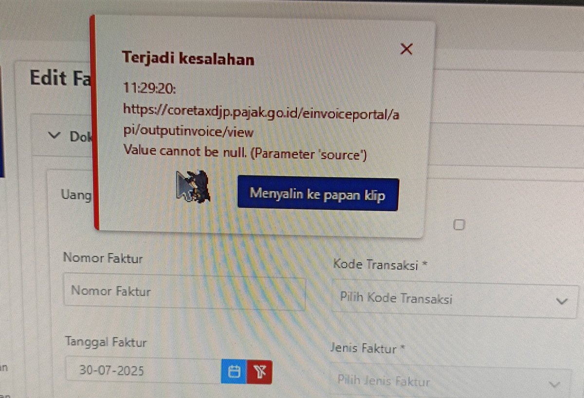 agehaa738's tweet photo. @kring_pajak mau tanya ini kenapa kalo kita mau edit FP keluaran malah error yaa terus ada notif kayak gini, apa karena pake identitas lain? soalnya kalo edit yang ada npwp nya gak ada error, makasih https://t.co/FQAwNnLhVR