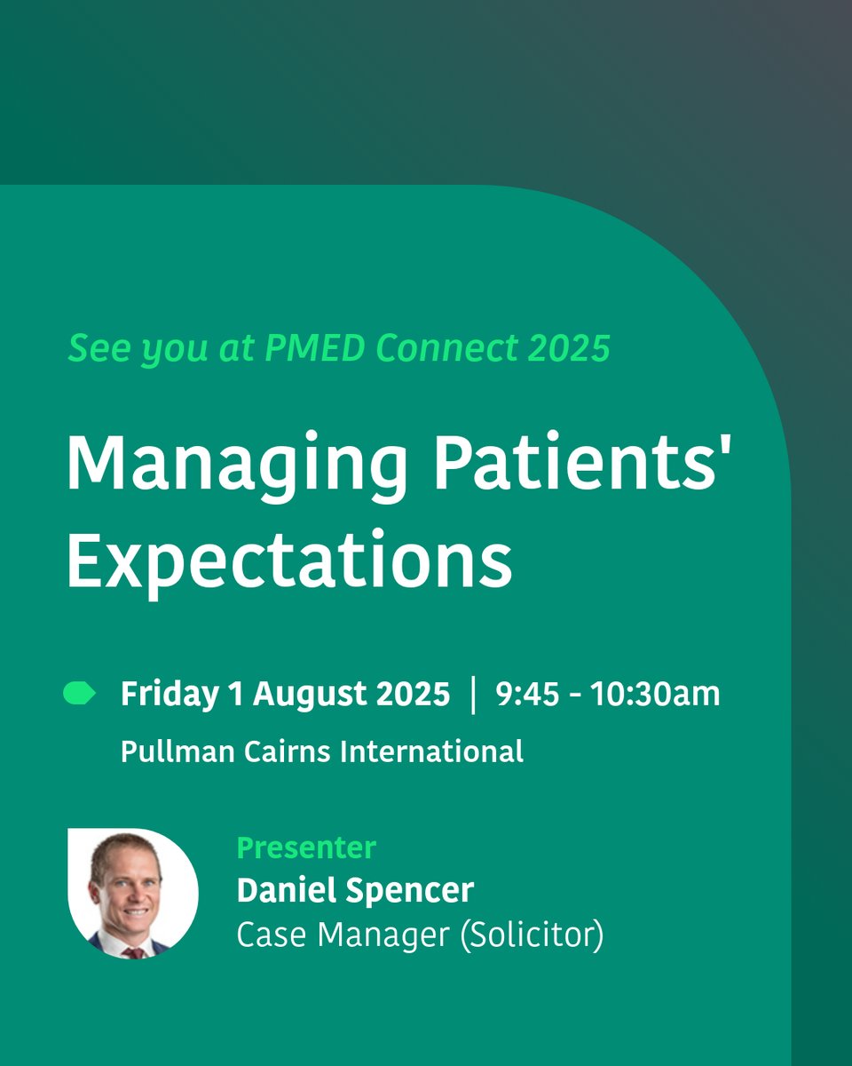 We’re proud to sponsor the 2025 PMED Connect Practice Managers Conference!
Don’t miss our very own Daniel Spencer as he shares practical strategies on 
Managing Patients’ Expectations — a crucial topic for today’s practice leaders. 

Friday 1 August 2025
9:45–10:30am
PMED Connect