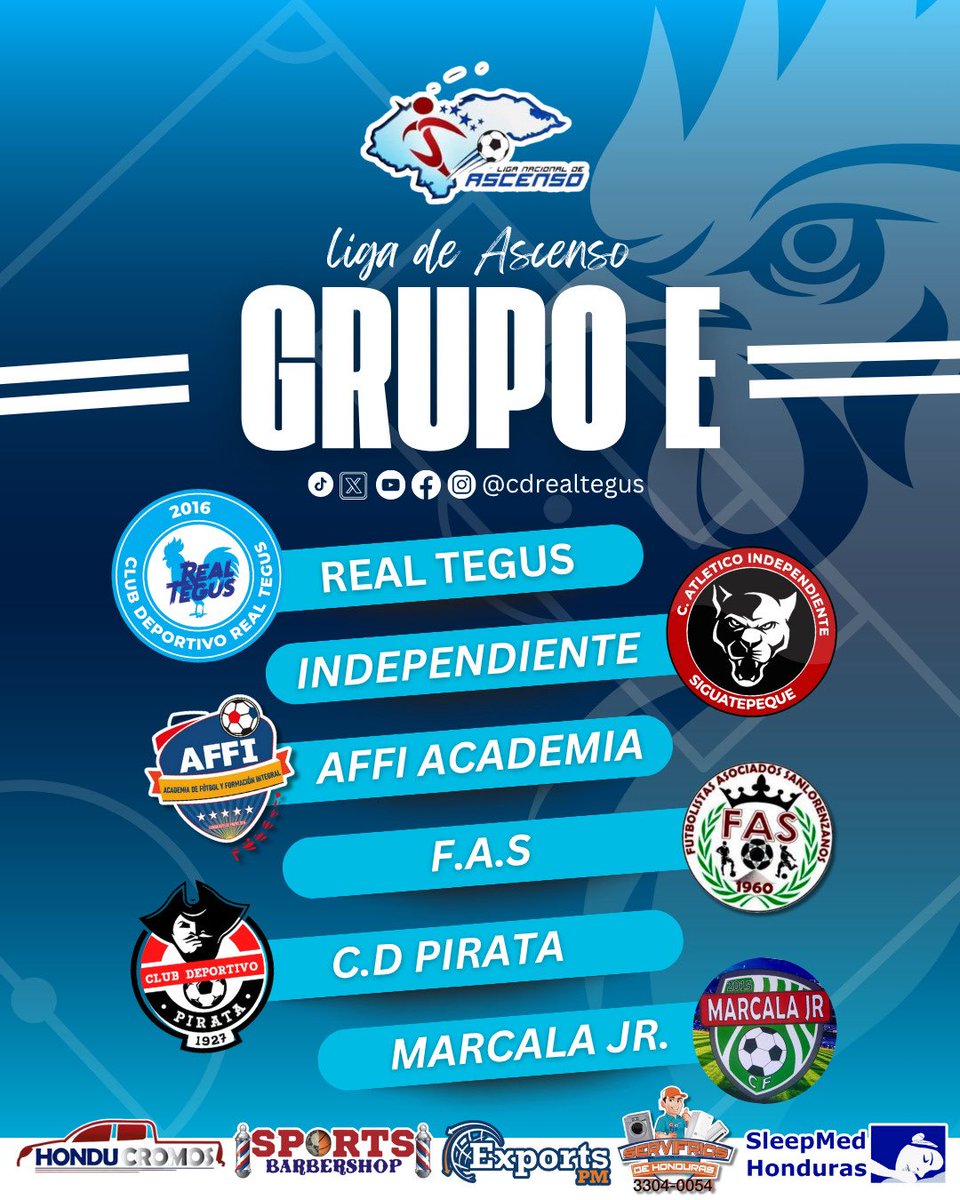 CD Real Tegus, academia y 2da division profesional (@cdrealtegus) on Twitter photo ‼️ENHORABUENA‼️ Estamos a 11 días para el inicio del Torneo Clausura 2025-2026 de la Liga de Ascenso ⚽️🔥🩵
Aquí te dejamos los integrantes del GRUPO E 💪🏻
#Caminoa1ra #fuerzaespiritual #RealTegus #equipo #LigaDeAscensoHonduras #2dadivision #perseverancia #valores <a href="/makawas/">Mauricio Kawas</a> ‼️ENHORABUENA‼️ Estamos a 11 días para el inicio del Torneo Clausura 2025-2026 de la Liga de Ascenso ⚽️🔥🩵
Aquí te dejamos los integrantes del GRUPO E 💪🏻
#Caminoa1ra #fuerzaespiritual #RealTegus #equipo #LigaDeAscensoHonduras #2dadivision #perseverancia #valores <a href="/makawas/">Mauricio Kawas</a>