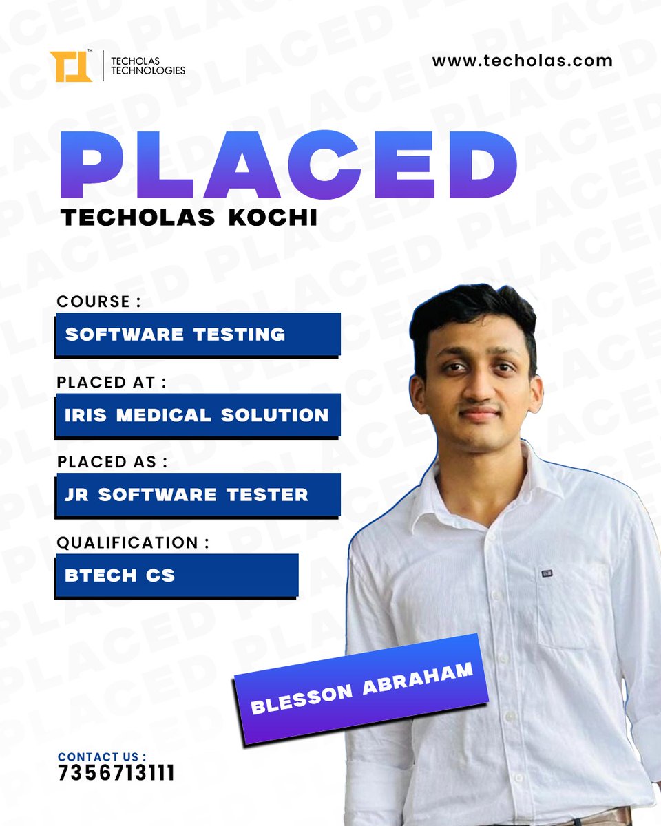techolasonline's tweet photo. Congratulations 𝐁𝐥𝐞𝐬𝐬𝐨𝐧 𝐀𝐛𝐫𝐚𝐡𝐚𝐦!

Placed as a 𝐉𝐮𝐧𝐢𝐨𝐫 𝐒𝐨𝐟𝐭𝐰𝐚𝐫𝐞 𝐓𝐞𝐬𝐭𝐞𝐫 after completing the 𝐒𝐨𝐟𝐭𝐰𝐚𝐫𝐞 𝐓𝐞𝐬𝐭𝐢𝐧𝐠 𝐜𝐨𝐮𝐫𝐬𝐞 at 𝐓𝐞𝐜𝐡𝐨𝐥𝐚𝐬 𝐊𝐨𝐜𝐡𝐢.

🌟 Upskill. Get Placed. Grow with 𝐓𝐞𝐜𝐡𝐨𝐥𝐚𝐬 𝐊𝐨𝐜𝐡𝐢 https://t.co/qXYGWLL2Cb