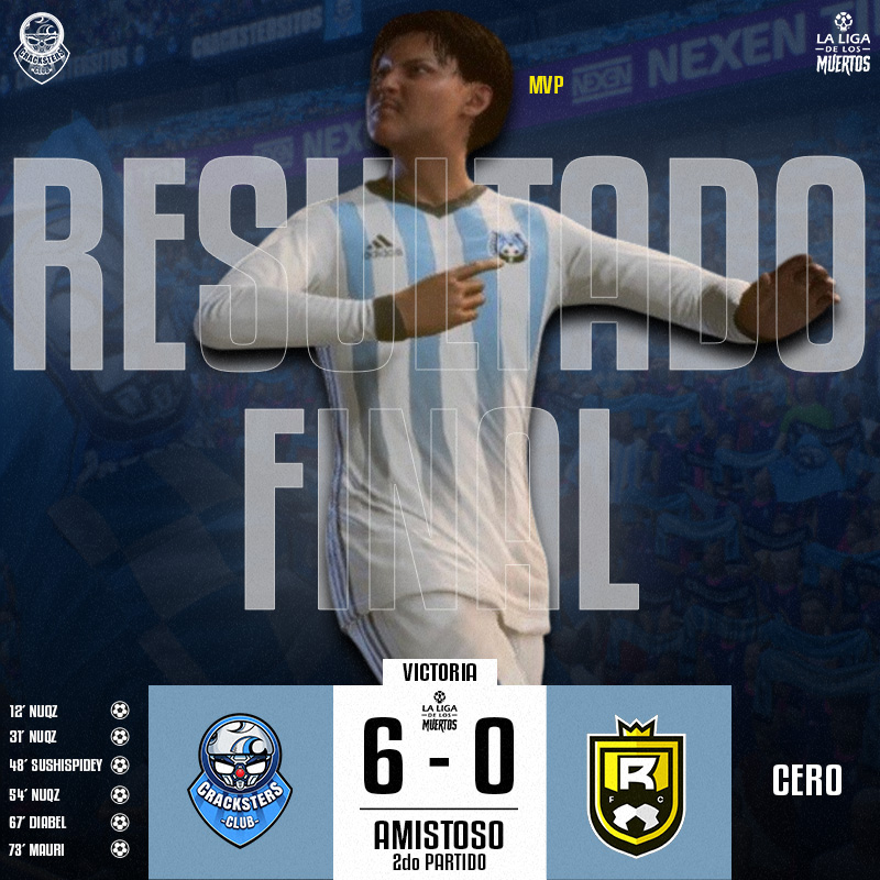 El segundo partido se puso más reñido que el anterior, solo que esta vez nos tocó jugar con el monitor encendido y cayeron otros 6 golecitos de parte de nuestros Crackstersitos, representando a la comunidad. El mvp se lo lleva <a href="/Vayhi_/">X</a> (Nuqz). 🗣⚽

#LaLigaDeLosMuertos 💀