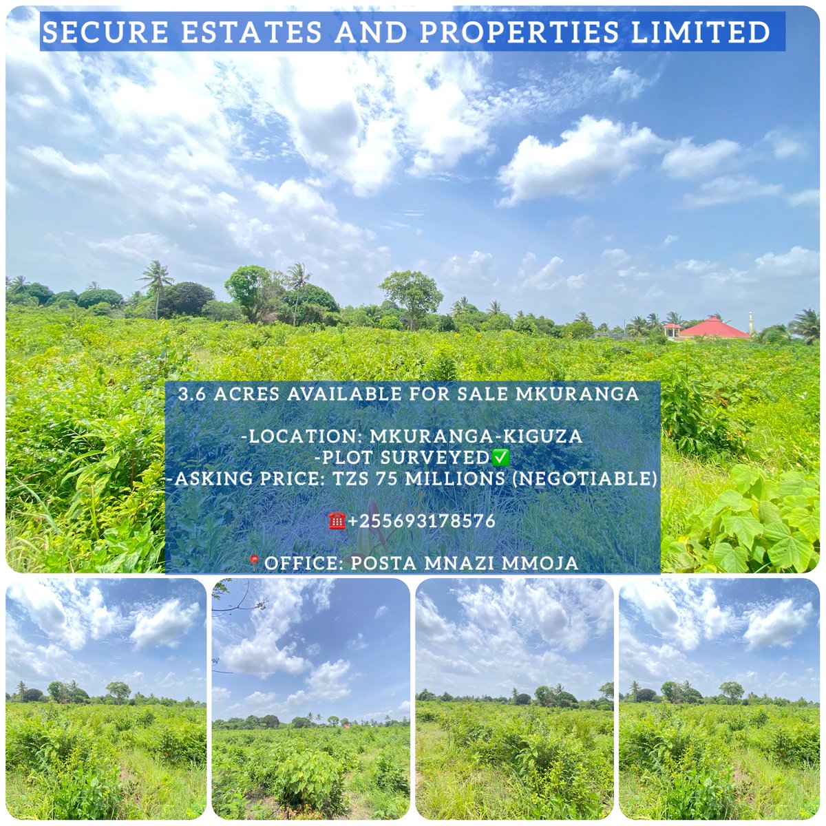 secure_estates's tweet photo. 🚨 HEKA 3.6 ZINAUZWA – MKURANGA, KIGUZA

📍 Umbali: Km 1.4 toka barabara ya lami  
📏 Eneo limepimwa (Surveyed Land)  
💰 Bei: TZS Mil. 75 (maelewano yapo)  
📸 Picha zaidi – DM  
📞 https://t.co/pfBHVrMPl1
#SecureEstates | Tunauza kwa uwaminifu https://t.co/Dd3f5ar5r1
