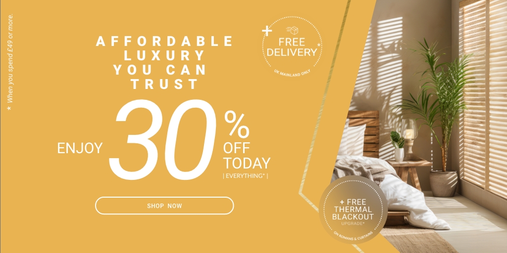 Affordable luxury is here! ✨ 

Enjoy FD &amp; 30% OFF orders over £49 — style your home with quality you can trust. 

Shop today at: bit.ly/44QHWA7 

 #AffordableLuxury #HomeStyle #WilsonsBlinds