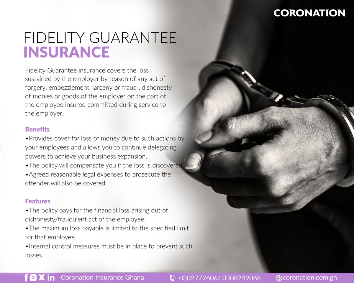 coronationghana's tweet photo. Protect your business from internal threats.
Fidelity Guarantee Insurance covers you against employee dishonesty, fraud or theft. Stay protected where trust is tested.
#FidelityGuarantee
#BusinessProtection
#CoronationInsurance https://t.co/zNtQkur9zH