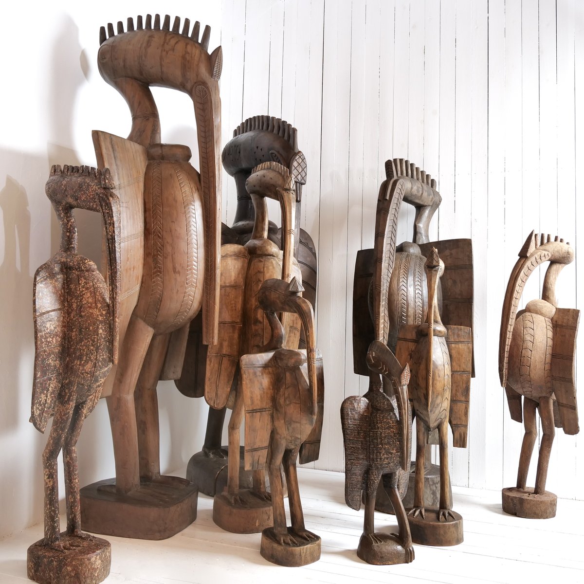 セヌフォ族　サイチョウ NEW サイチョウ・カラオの木彫り像 9体 コートジボワールセヌフォ族の