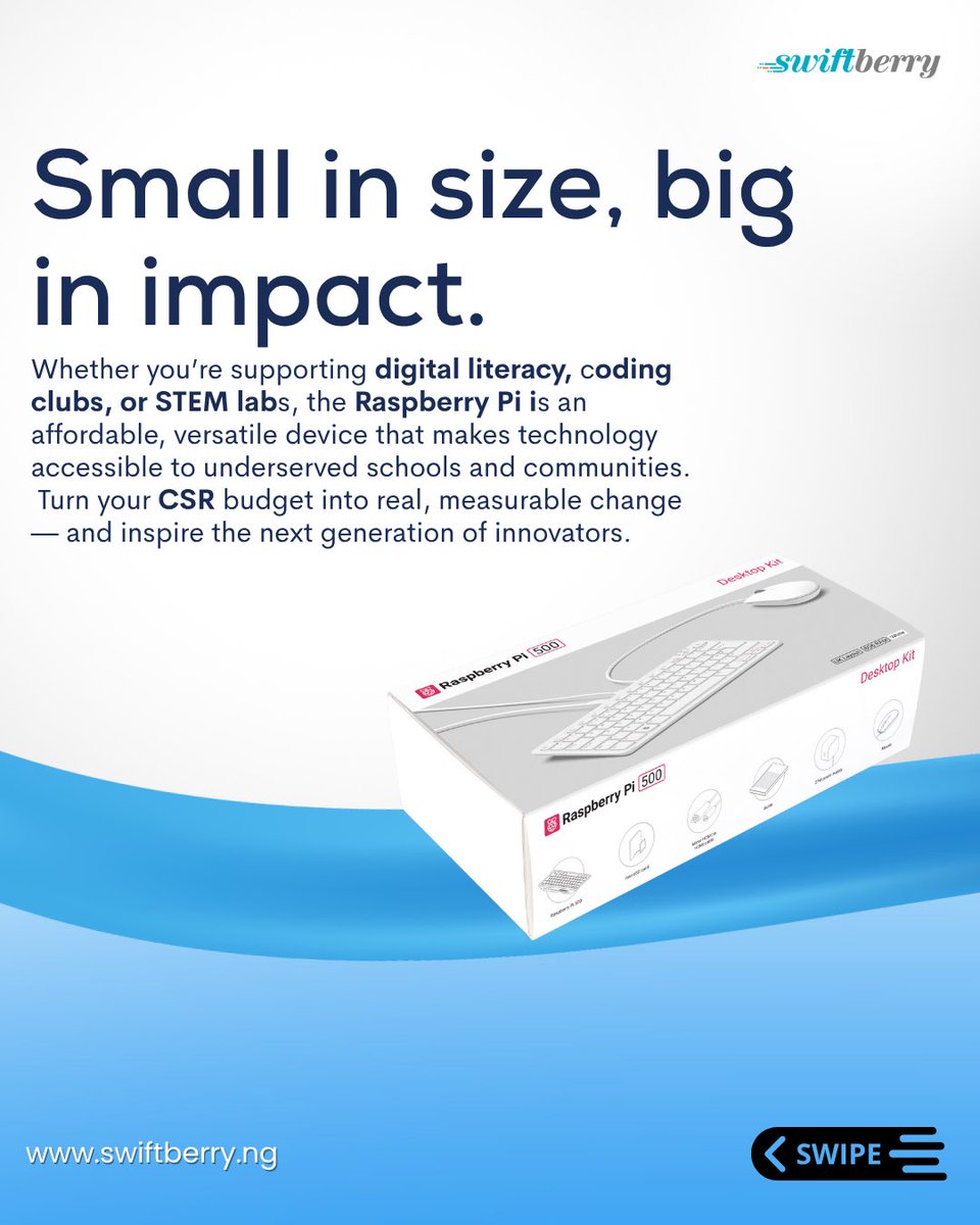 Swiftberry_ng's tweet image. Small device, big impact. 💥
Empower schools with the Raspberry Pi — perfect for coding, STEM &amp;amp; digital literacy.
Let your CSR drive real change.
🔗 swiftberry.ng

#Swiftberry #TechForGood #STEM #EdTech #CSR