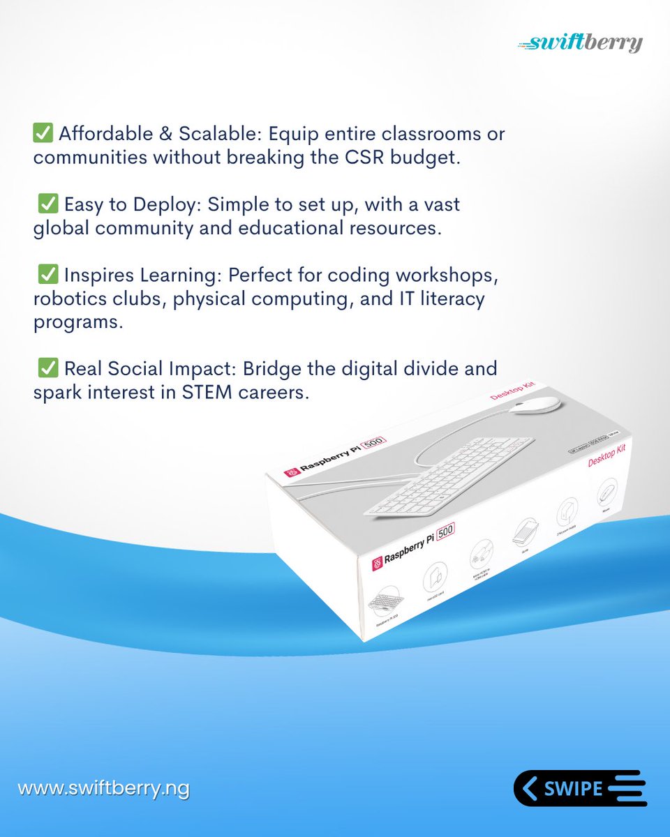 Swiftberry_ng's tweet image. Small device, big impact. 💥
Empower schools with the Raspberry Pi — perfect for coding, STEM &amp;amp; digital literacy.
Let your CSR drive real change.
🔗 swiftberry.ng

#Swiftberry #TechForGood #STEM #EdTech #CSR