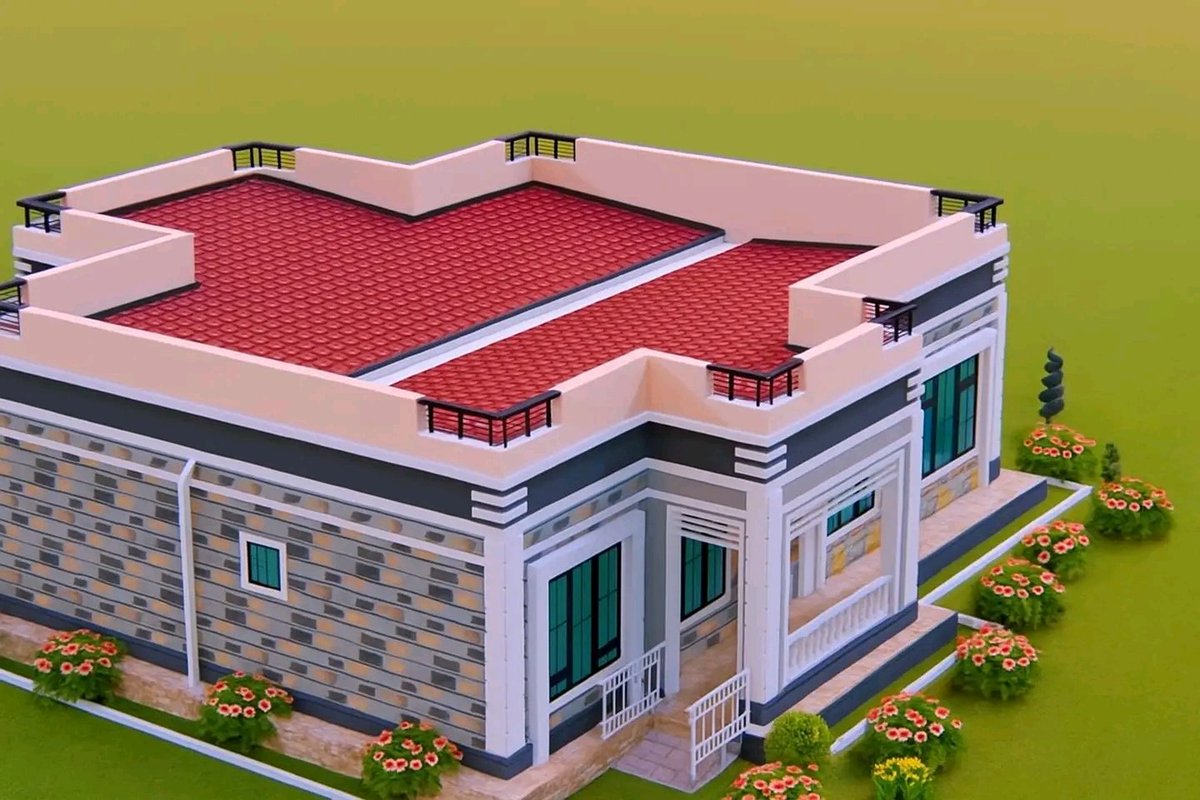 This design is referred to as Hidden Butterfly Roof. It is becoming popular due to it being considered to be cheaper than slab &amp; hip roof as it takes a few iron sheets, timber, nails and less manpower. If you're thinking about building this, ensure the middle gutter is concreted.