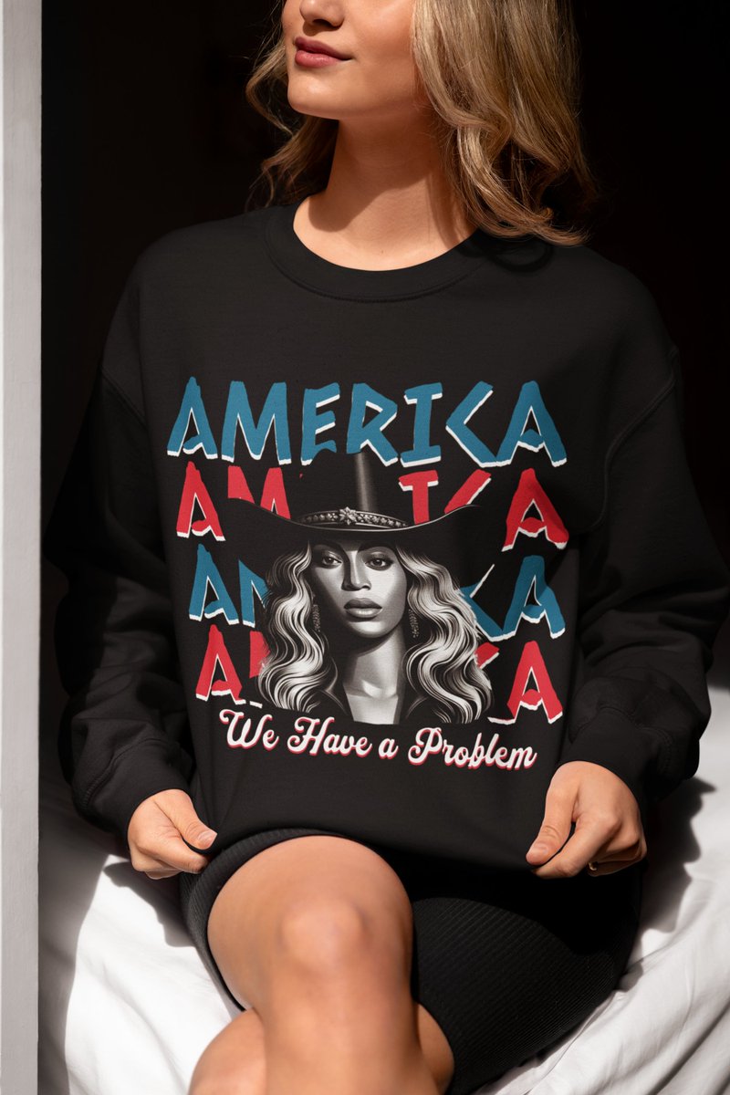 LynetteCavalier's tweet photo. America Graphic Crewneck Sweatshirt, Beyonce America We Have a Problem – Lynette Cavalier   #Beyonce #Beyoncé #CowboyCarterTour #cowboycarter #America #MusicLovers #TrumpIsUnfitForOffice #TrumpEpsteinCoverup #TrumpisaNationalDisgrace https://t.co/FEZV6EgzPq