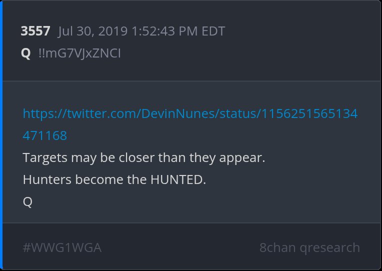 Targets may be closer than they appear.
Hunters become the HUNTED.
Q

Today's Q Delta.
