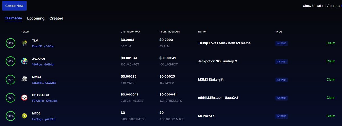 兄弟们去查询一下啊sol生态的一些空投，莫名其妙又有一堆小空投

app.streamflow.finance/airdrops