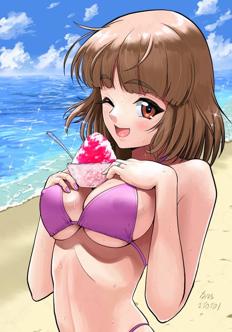 #今月描いた絵を晒そう #水着からしか得られない栄養があるので見た人も貼る 今月もビキニ100%