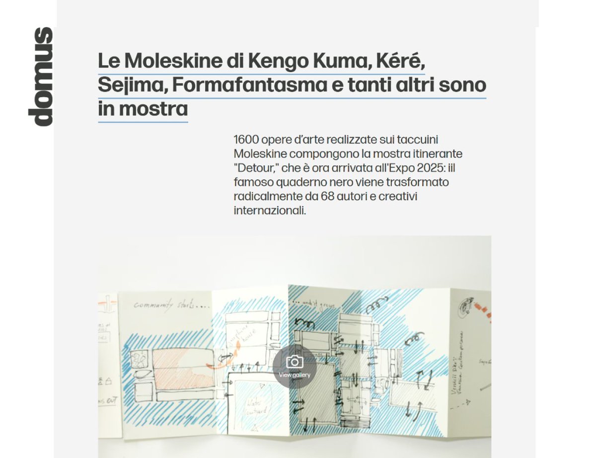 Su <a href="/DomusWeb/">Domus</a> l’approfondimento dedicato alla mostra itinerante “Detour”, in esposizione da domani al #PadiglioneItalia 🇮🇹: taccuini @Moleskine, silver sponsor della missione dell'Italia a #Expo2025 #Osaka, trasformati in opere d’arte da 68 autori e creativi internazionali.
👇