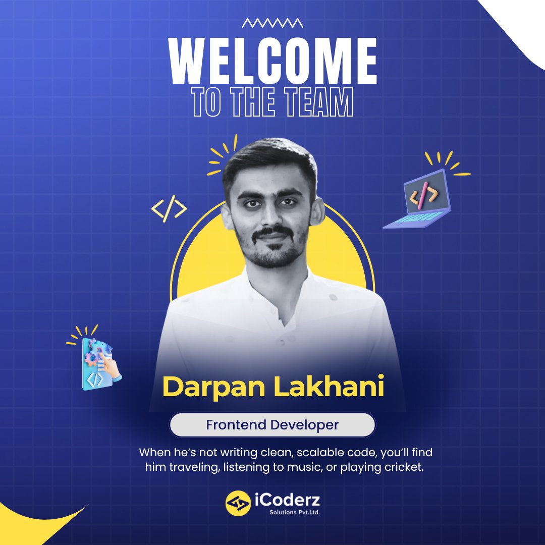 iCoderzinfo's tweet image. Meet Darpan Lakhani, our new Frontend Dev 🚀
Expert in React, Vue, and Next | 3+ yrs of UI magic
Off work? He’s into music, cricket & travel 🎶🏏✈️
Glad to have you, Darpan!
#welcometotheteam #icoderz #NewJoinee #lifeaticoderz #welcomeonboard #iCoderzTeam #FrontendDeveloper
